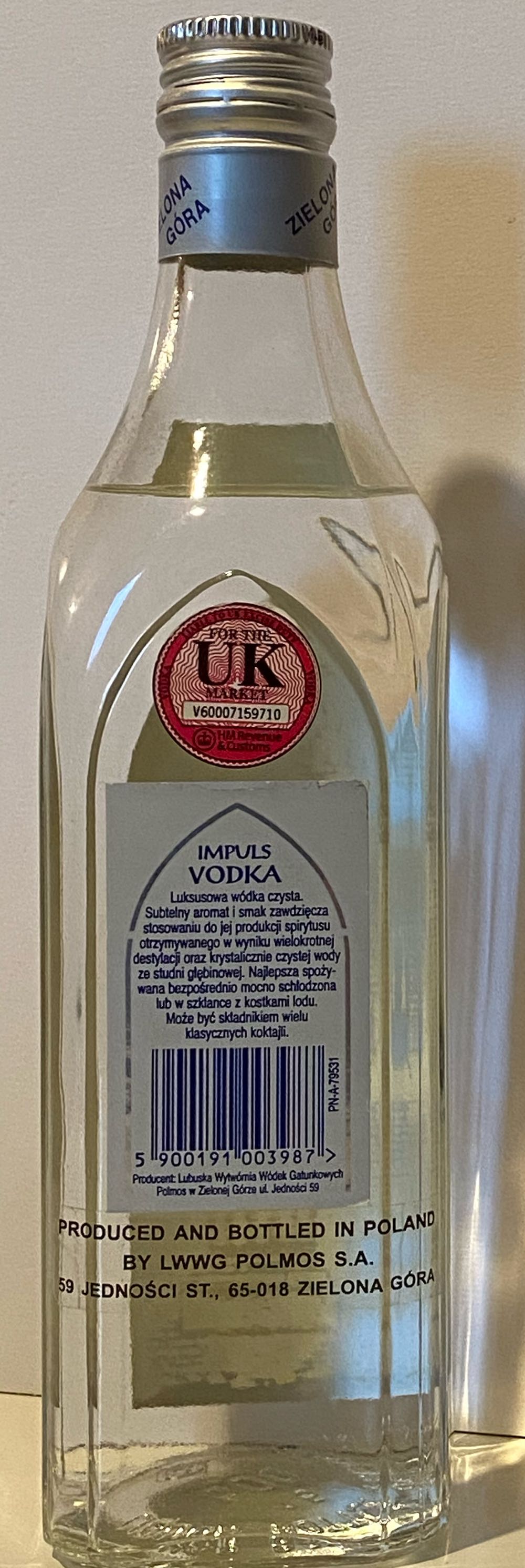Impuls Vodka 50cl - Lwwg Polmos S.a. (500 mL) alcohol collectible [Barcode 5900191003987] - Main Image 2