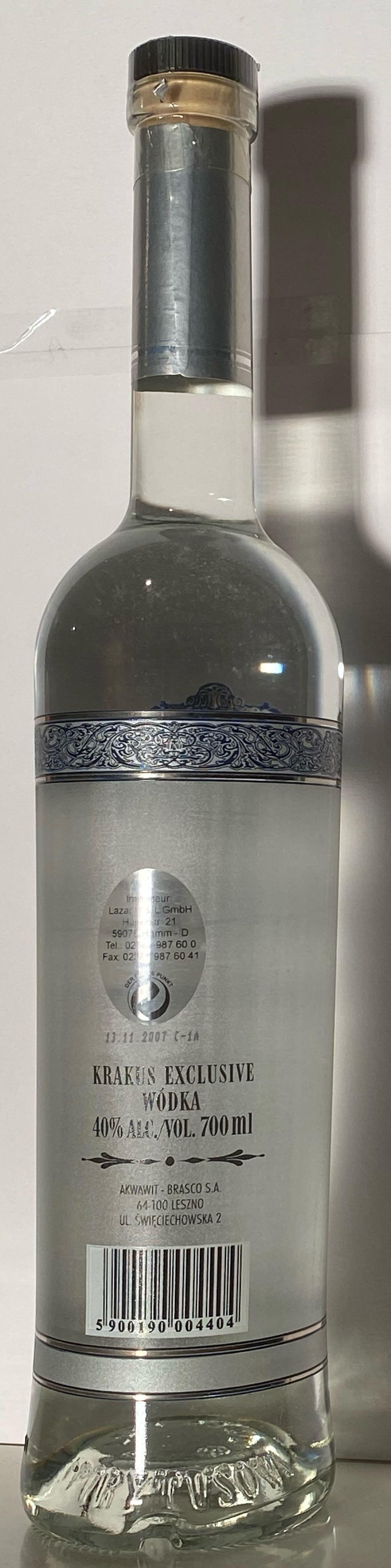 Krakus Exclusive Wódka - Akwawit Brasco S. A. (700 mL) alcohol collectible [Barcode 5900190004404] - Main Image 2