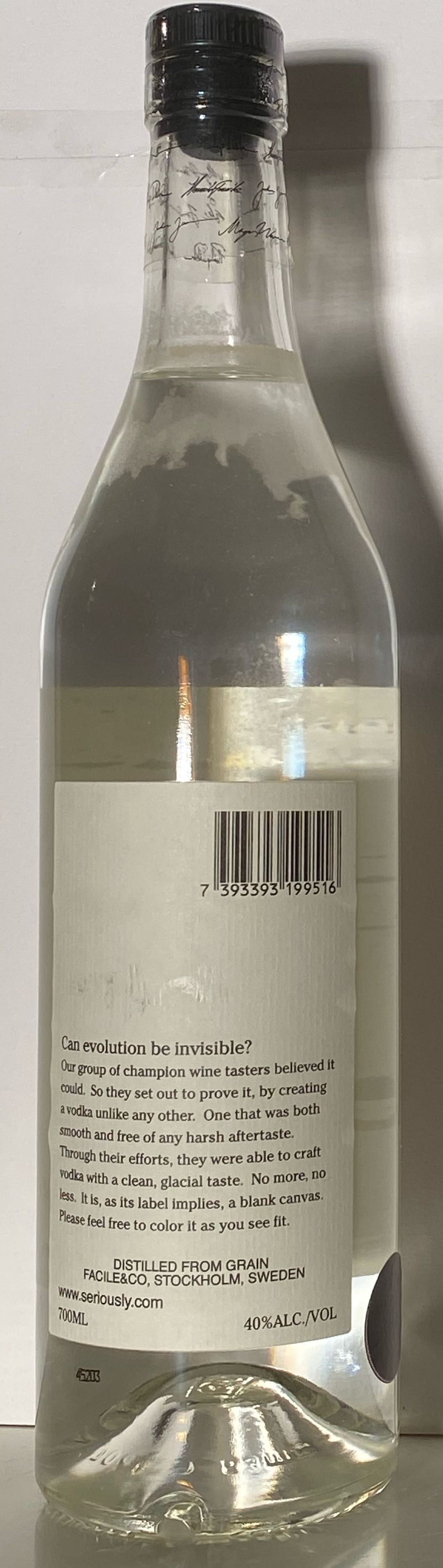 Seriously Vodka - Facile&co (700 mL) alcohol collectible [Barcode 7393393199516] - Main Image 2
