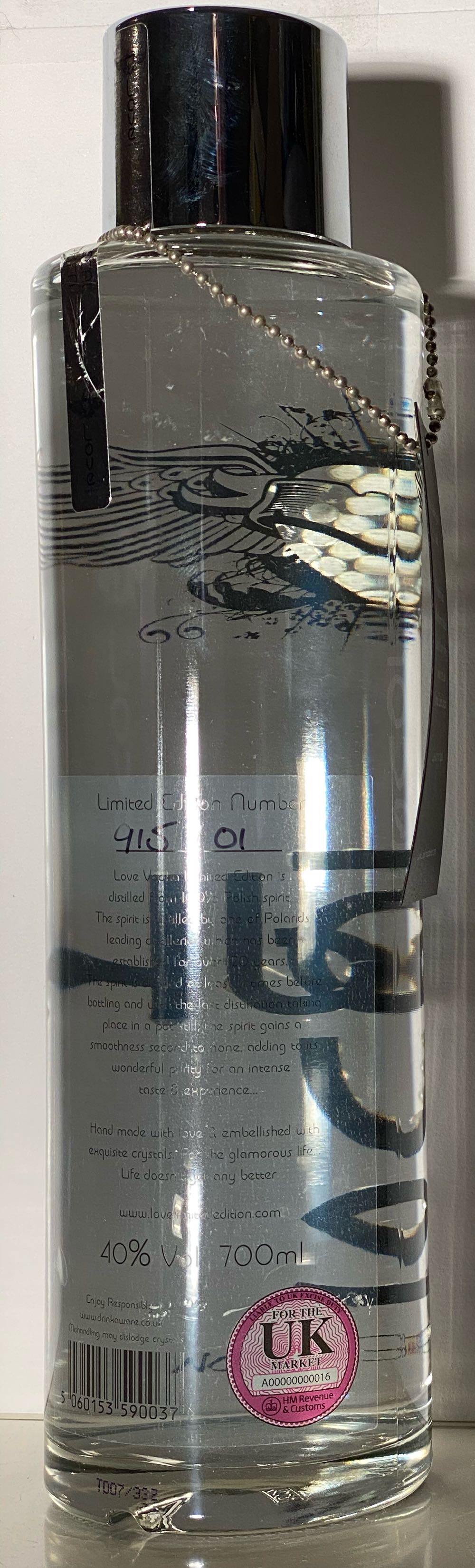 Love Vodka Limited Edition  (700 mL) alcohol collectible [Barcode 5060153590037] - Main Image 2