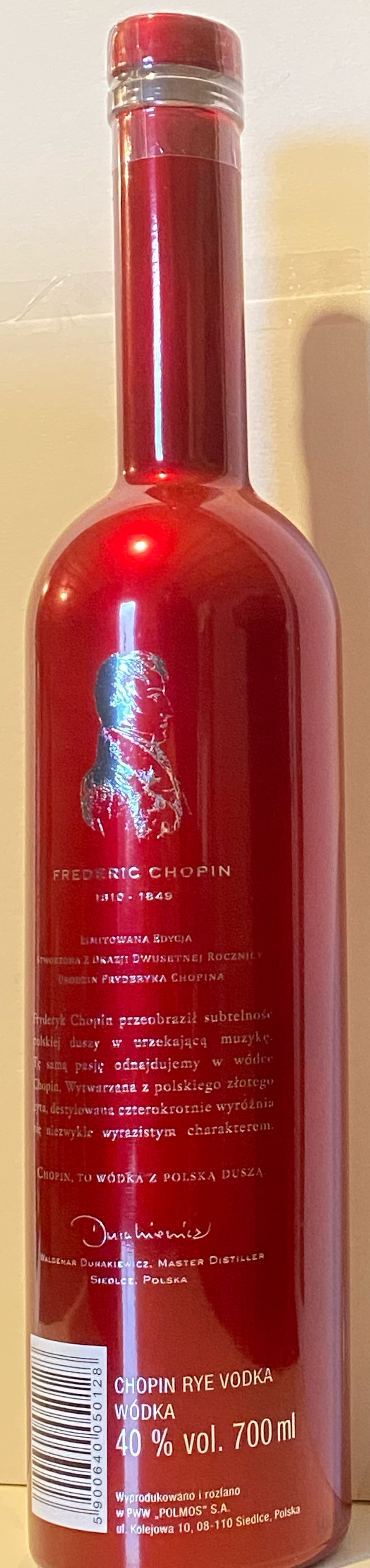 Chopin Rye Vodka 200 Anniversary - Polmos Siedlce (700 mL) alcohol collectible [Barcode 5900640050128] - Main Image 2