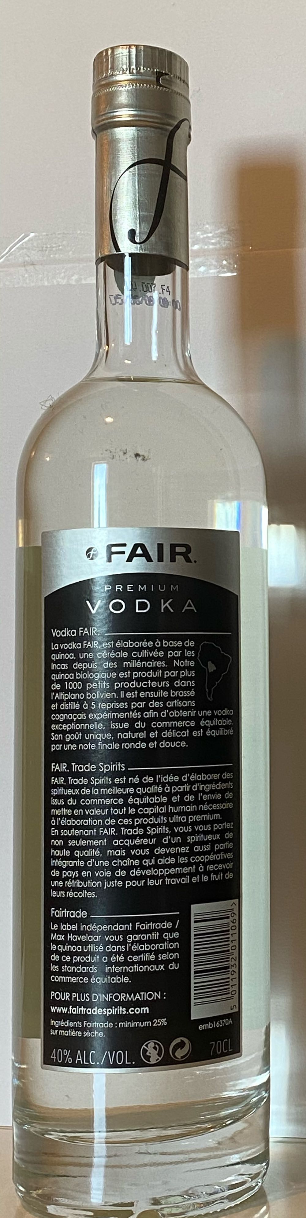 Fair Vodka  (700 mL) alcohol collectible [Barcode 5011932011069] - Main Image 2