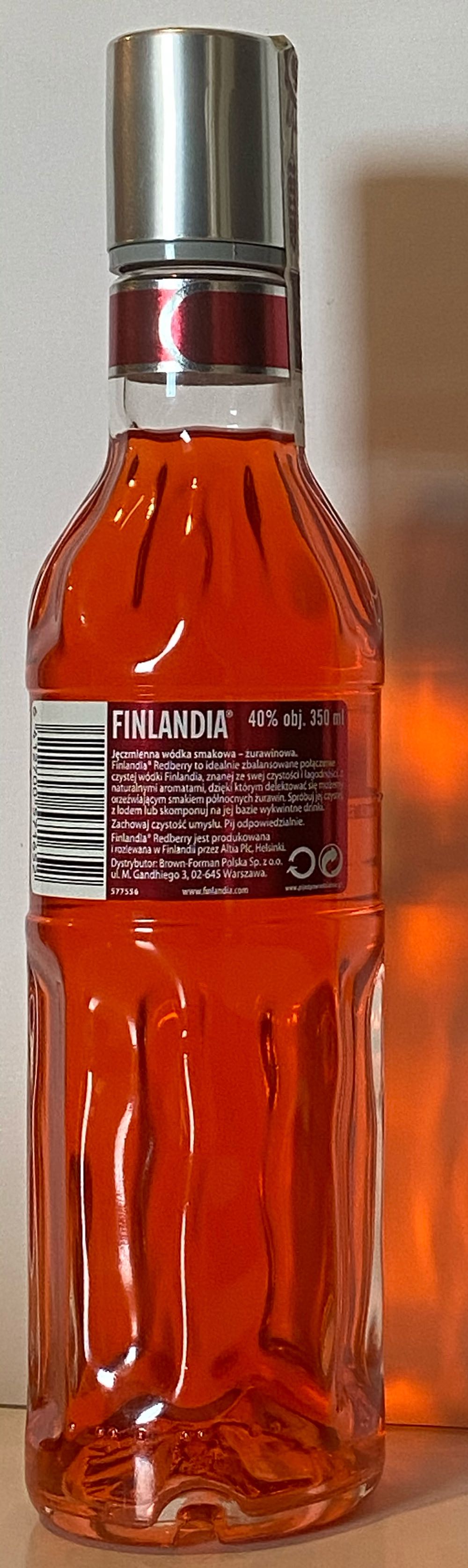 Finlandia Redberry 35cl - Brown-Forman Beverages Europe LTD (350 mL) alcohol collectible [Barcode 6412700571652] - Main Image 2