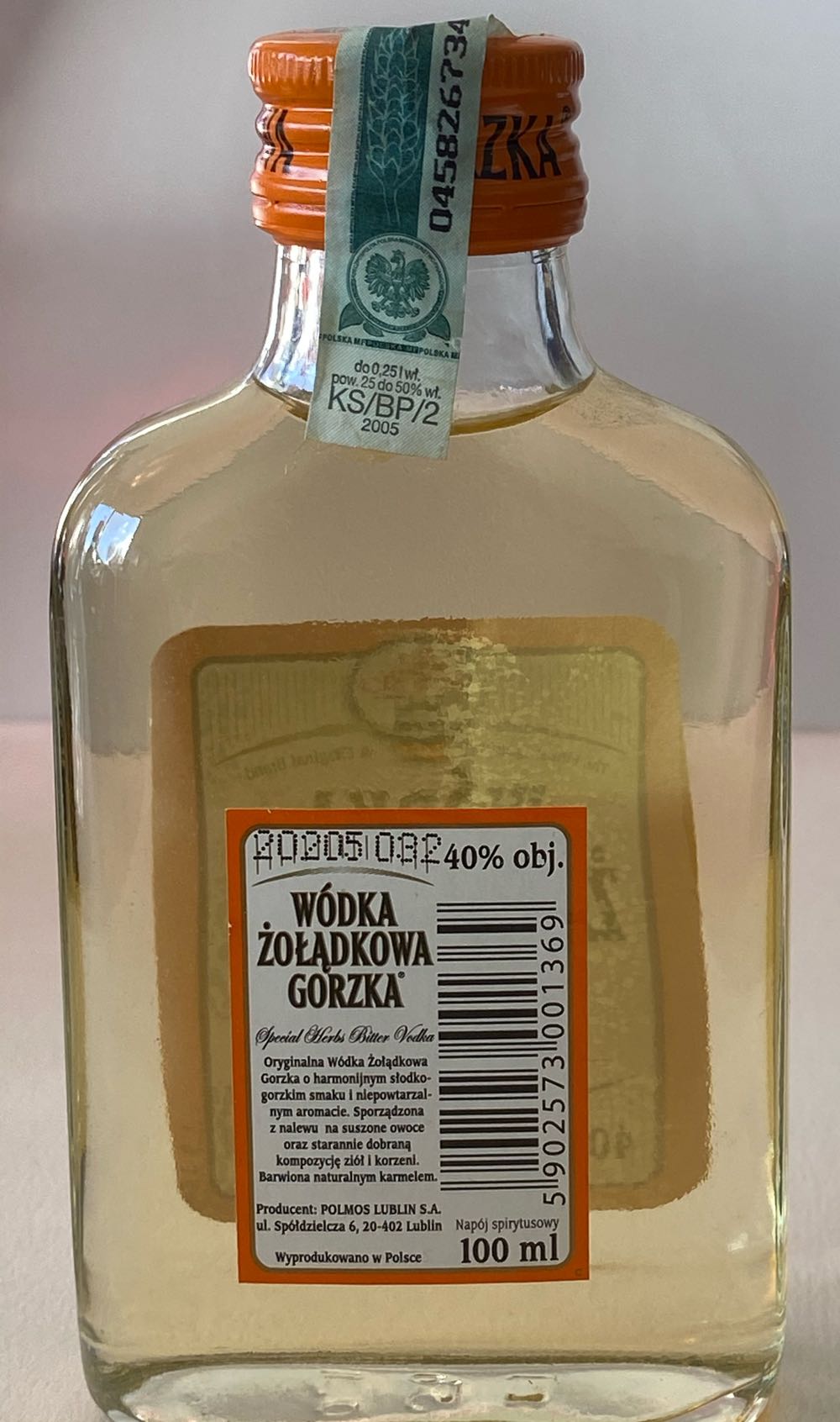 Żoładkowa Gorzka Vodka 10cl - Polmos Lubin (100 mL) alcohol collectible [Barcode 5902573001369] - Main Image 2
