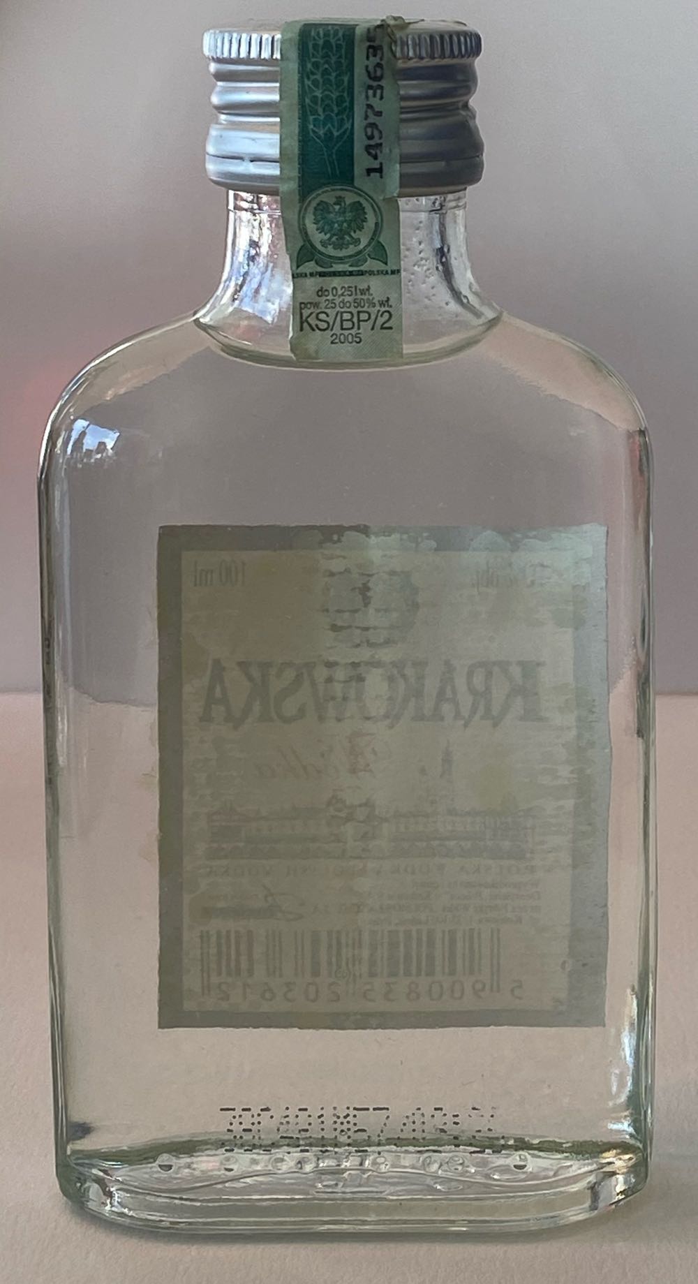 Krakowska Wódka 10cl - Polmos Lancut S.A. (100 mL) alcohol collectible [Barcode 5900835203612] - Main Image 2