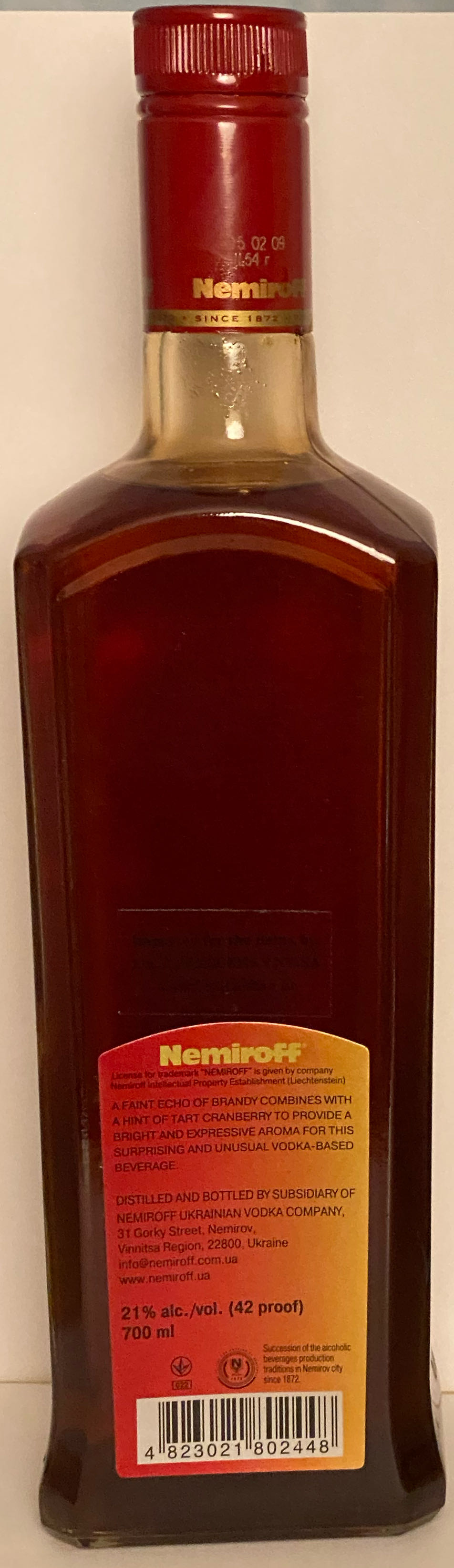 Nemiroff Cranberry 0.7l Vodka - Nemiroff Vodka company (700 mL) alcohol collectible [Barcode 4823021802448] - Main Image 2