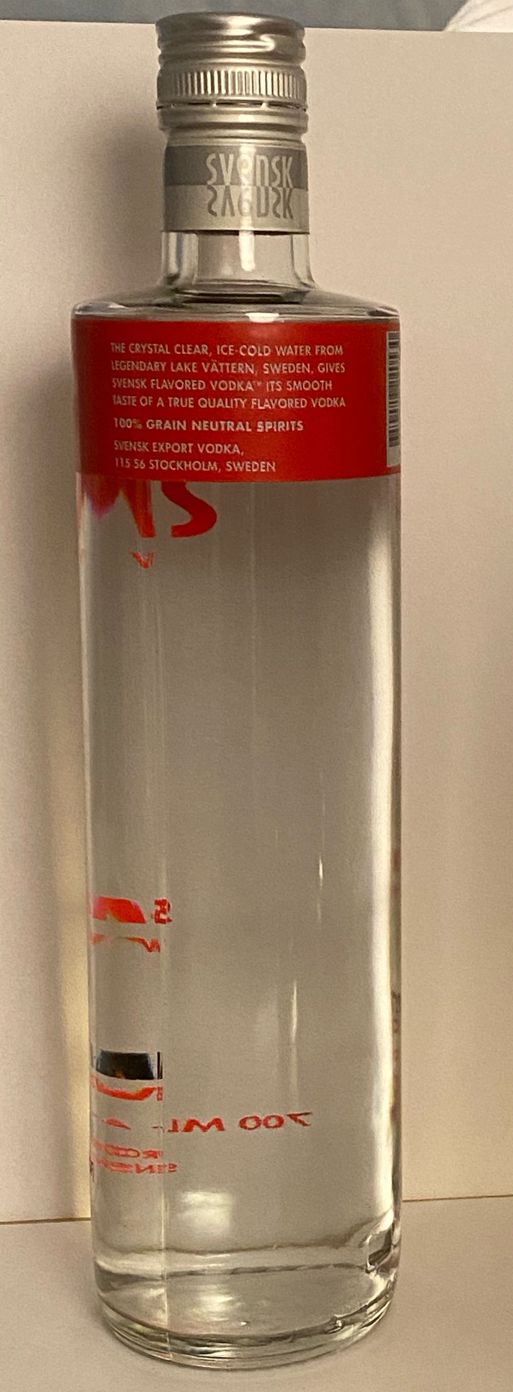 Svensk Wild Strawberry Vodka - Svensk Export Vodka (700 mL) alcohol collectible [Barcode 7350029240530] - Main Image 2