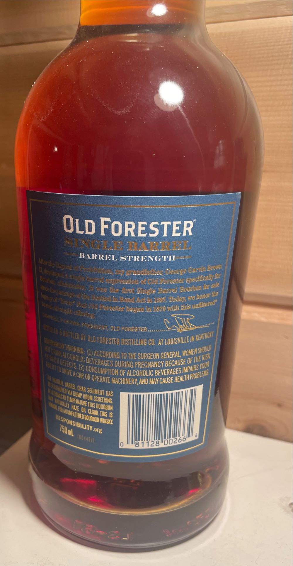 Old Forester SiB Barrel Strength - Old Forester Distilling Co. (750 mL) alcohol collectible [Barcode 081128002664] - Main Image 3