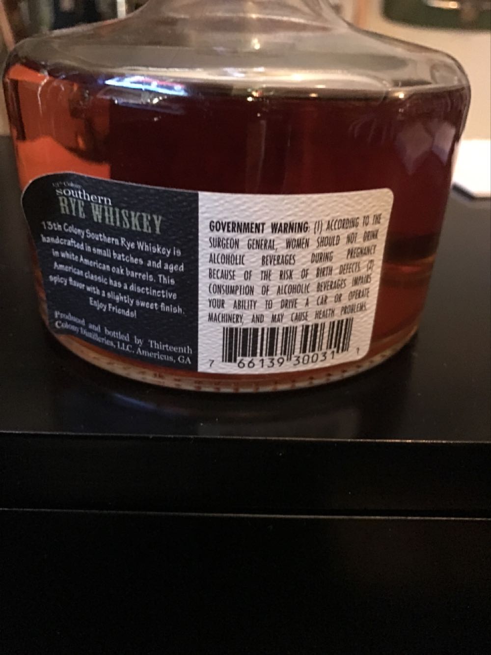 13th Colony Southern Rye Whiskey - Thirteenth Colonial Distilleries (750 mL) alcohol collectible [Barcode 766139300311] - Main Image 2