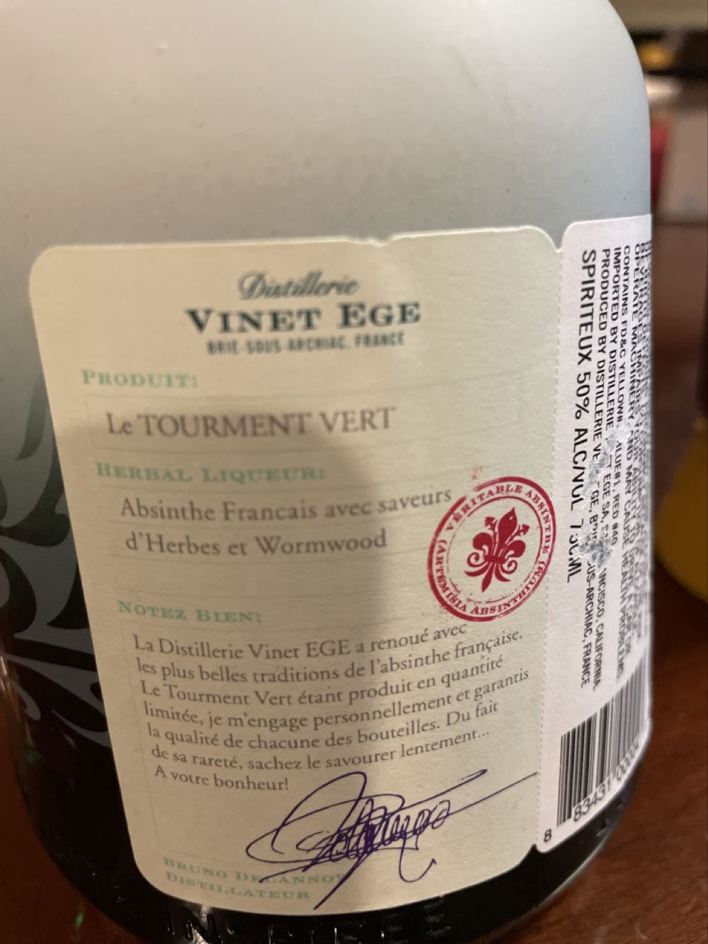 Le Tourment Vert - Distillerie Vert Ege (750 mL) alcohol collectible - Main Image 2
