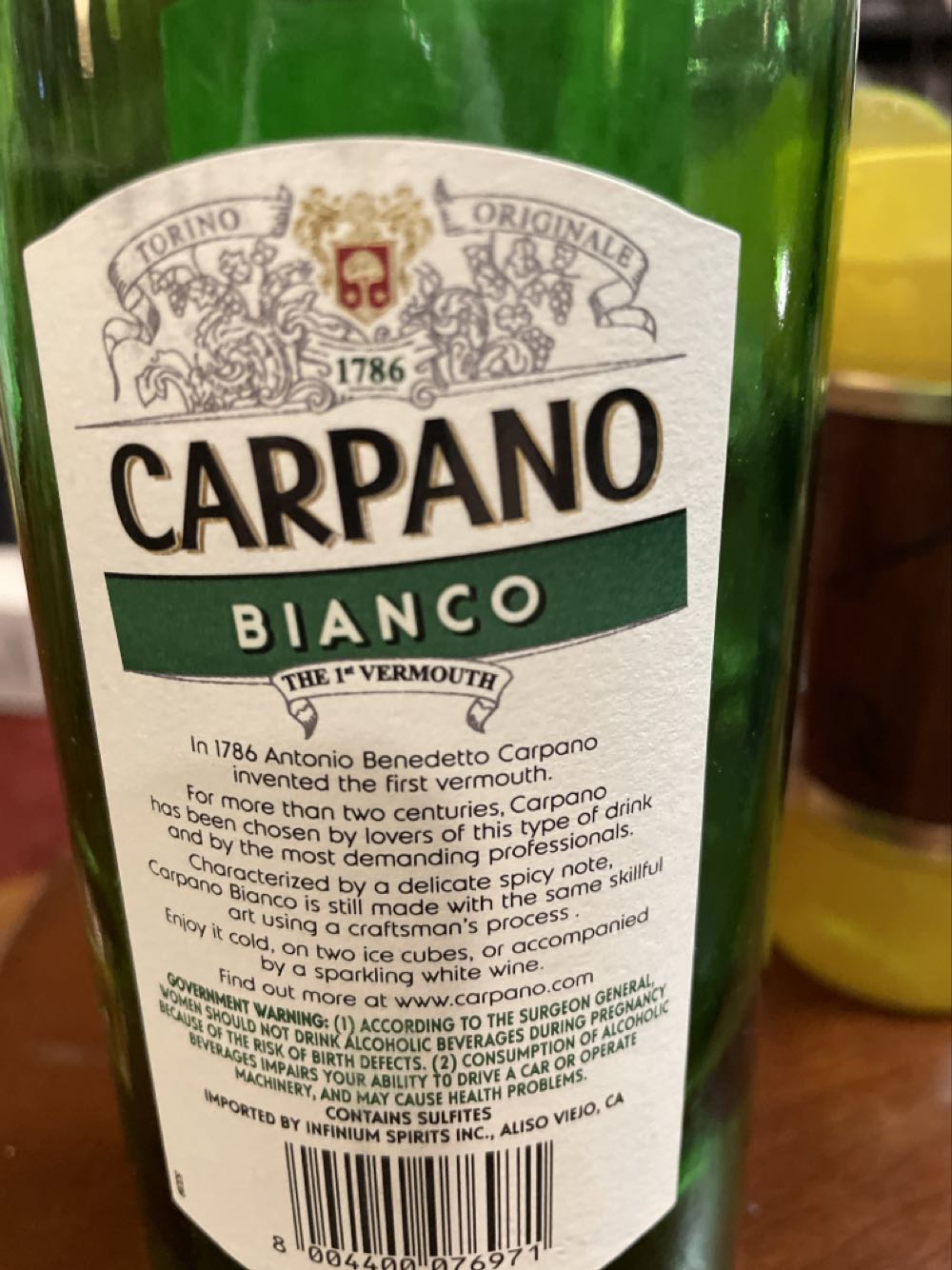 Carpano Bianco Vermouth  alcohol collectible [Barcode 8004400076971] - Main Image 2