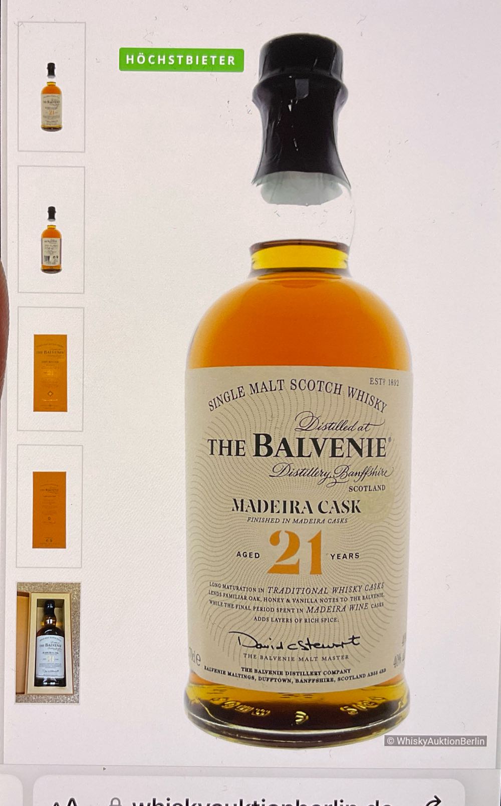 The Balvenie Madeira Cask 21 Yo Madeira - The Balvenie Distillery (700 mL) alcohol collectible [Barcode 5010327545523] - Main Image 2