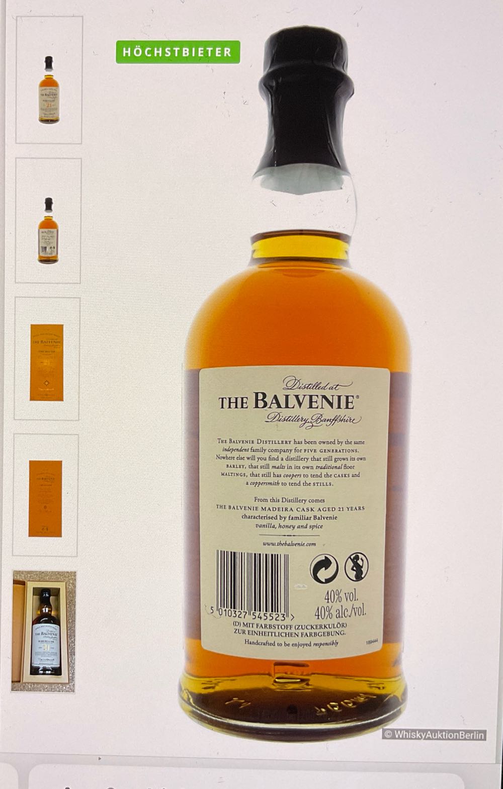 The Balvenie Madeira Cask 21 Yo Madeira - The Balvenie Distillery (700 mL) alcohol collectible [Barcode 5010327545523] - Main Image 3