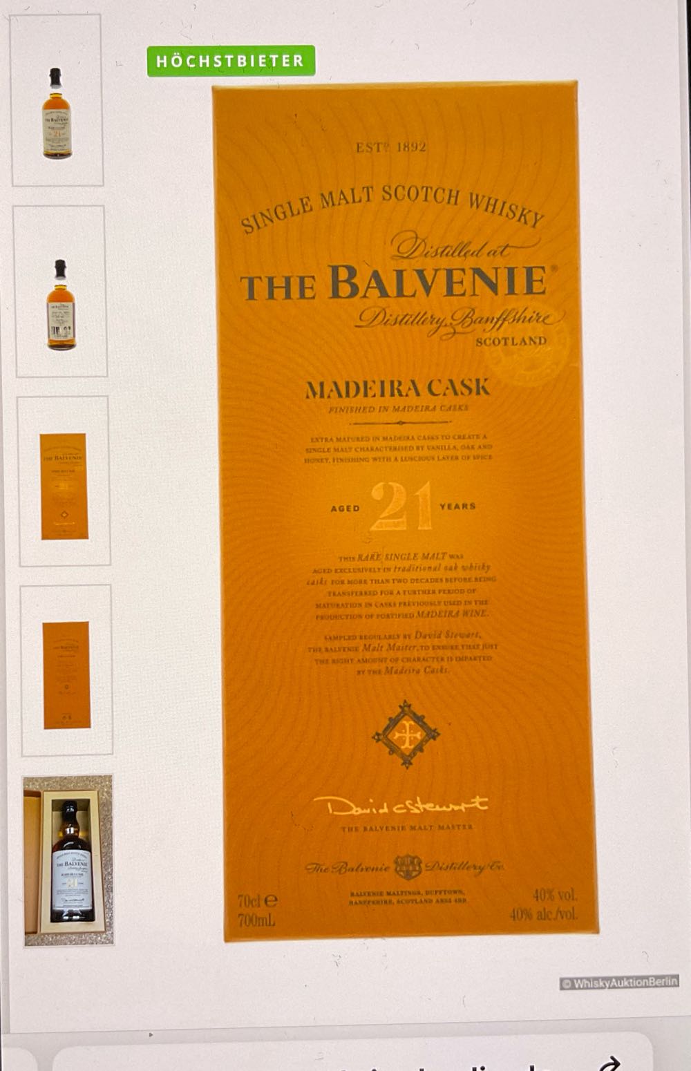 The Balvenie Madeira Cask 21 Yo Madeira - The Balvenie Distillery (700 mL) alcohol collectible [Barcode 5010327545523] - Main Image 4