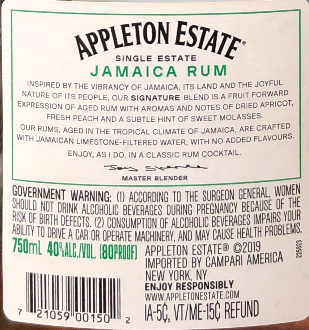 Appleton Estate Signature - Appleton Estate (750 mL) alcohol collectible [Barcode 721059001502] - Main Image 2