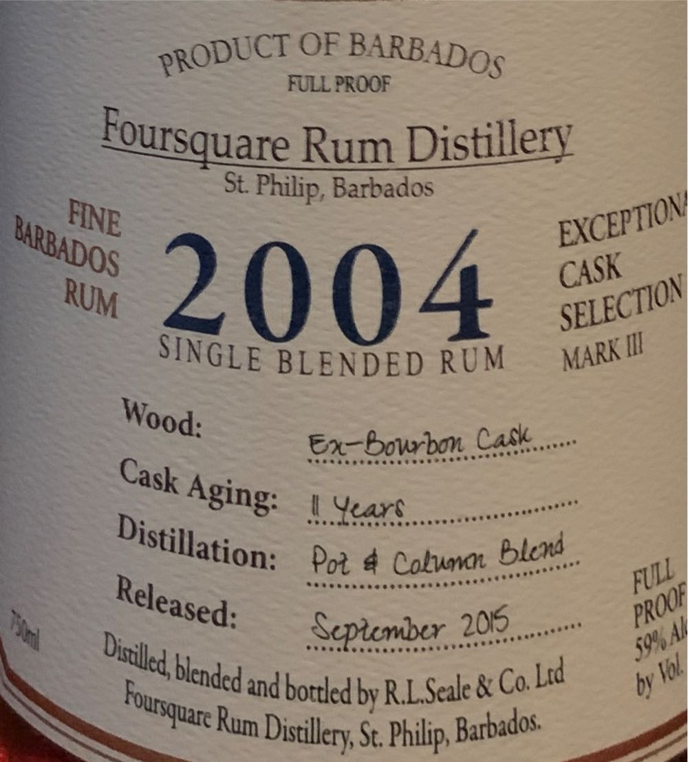 Foursquare 2004 ECS - Foursquare Rum Distillery (750 mL) alcohol collectible [Barcode 724803018108] - Main Image 2