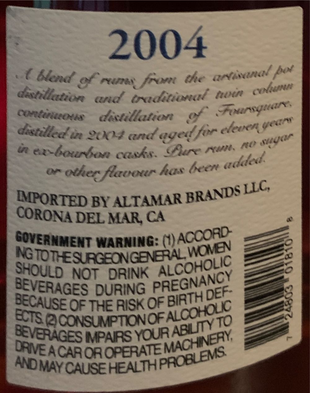 Foursquare 2004 ECS - Foursquare Rum Distillery (750 mL) alcohol collectible [Barcode 724803018108] - Main Image 3