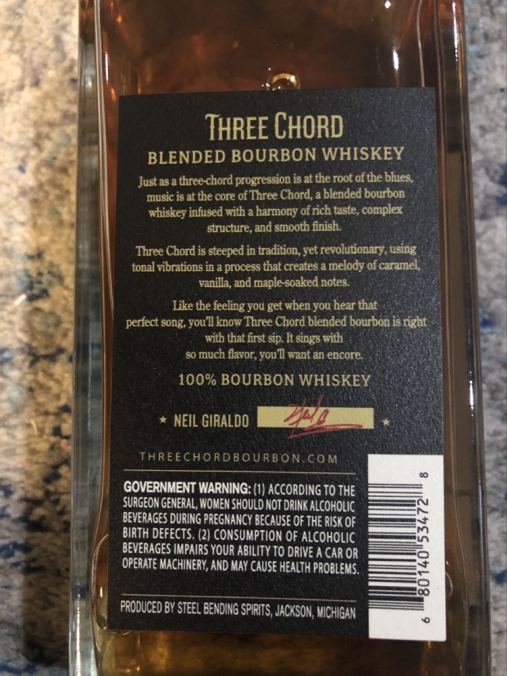 Three Chord Blended Bourbon Whiskey - Steel Bending Spirits (750 mL) alcohol collectible [Barcode 680140534728] - Main Image 2