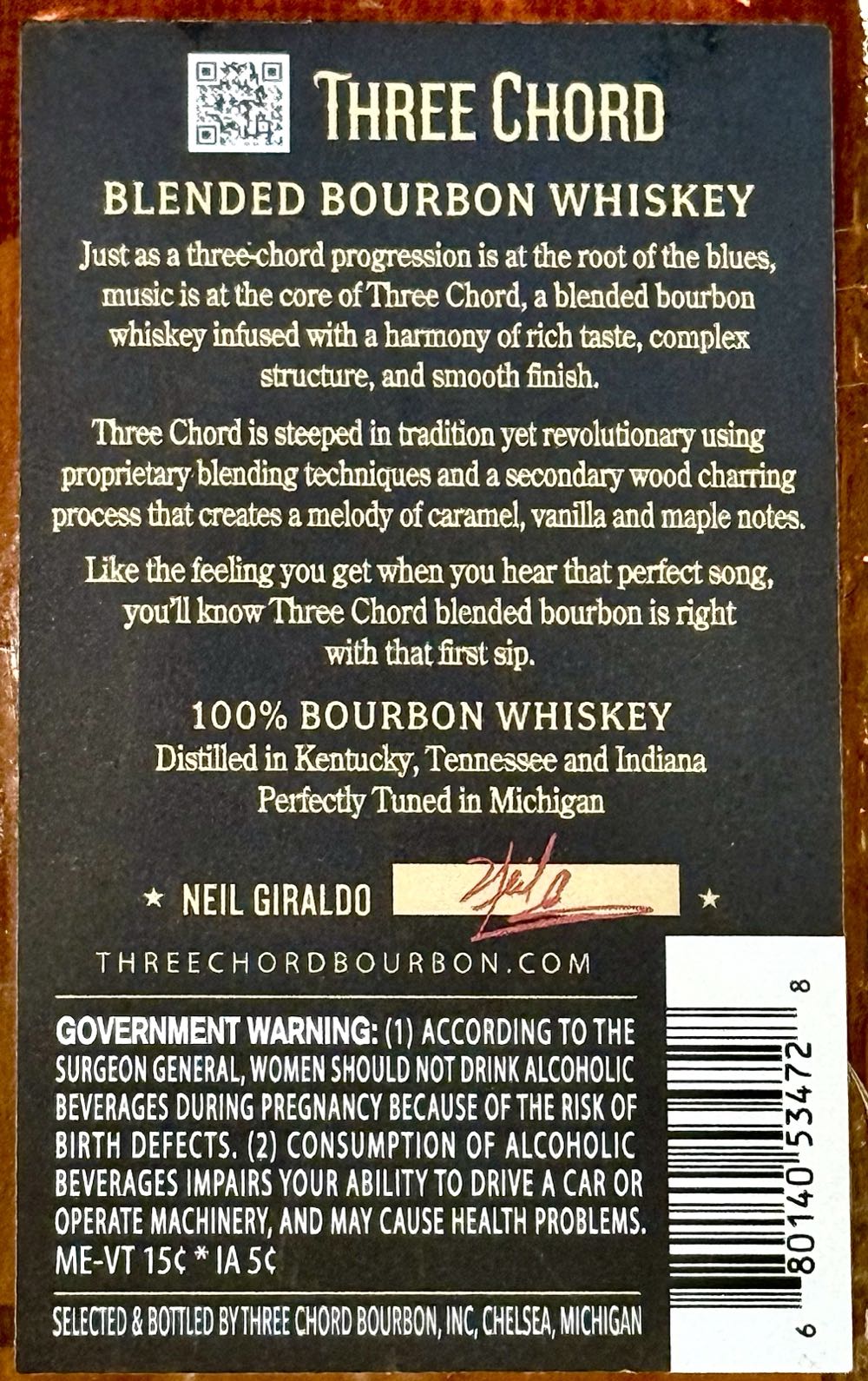 Three Chord Blended Bourbon Whiskey - Steel Bending Spirits (750 mL) alcohol collectible [Barcode 680140534728] - Main Image 3