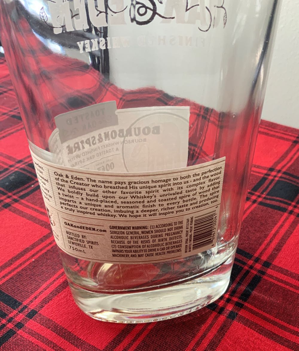 Oak & Eden Toasted Oak Bourbon & Spire - Sanctified Spirits (750 mL) alcohol collectible [Barcode 869673000416] - Main Image 3