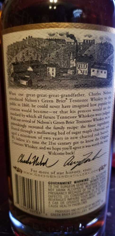 Nelson’s Green Brier - Nelson’s Green Brier, Nashville, TN (750mL) alcohol collectible [Barcode 852962007036] - Main Image 2
