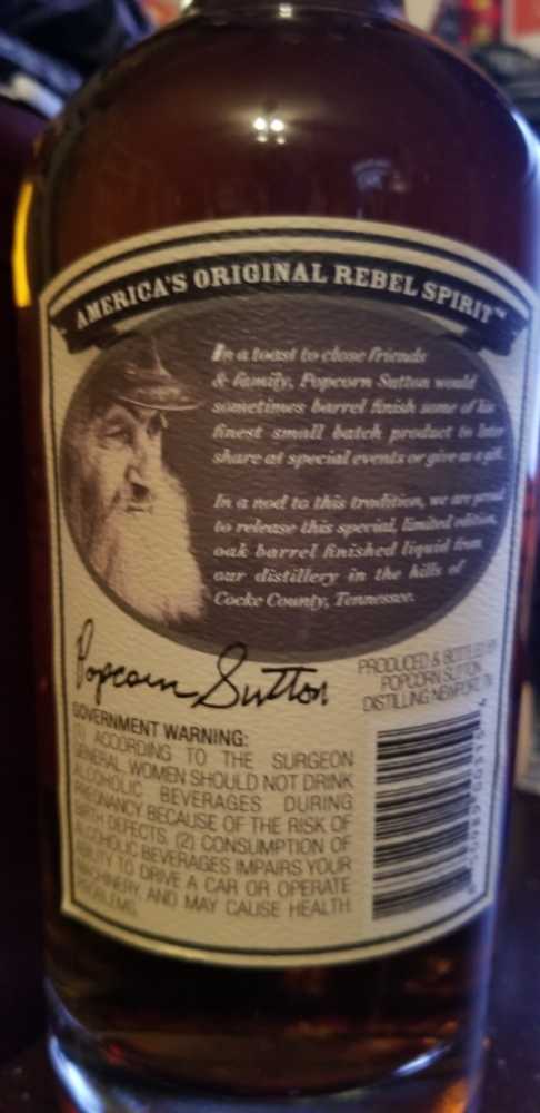 Limited Edition Popcorn Sutton  - Popcorn Sutton Distilling Cooke  County TN (750 mL) alcohol collectible [Barcode 850989003154] - Main Image 2