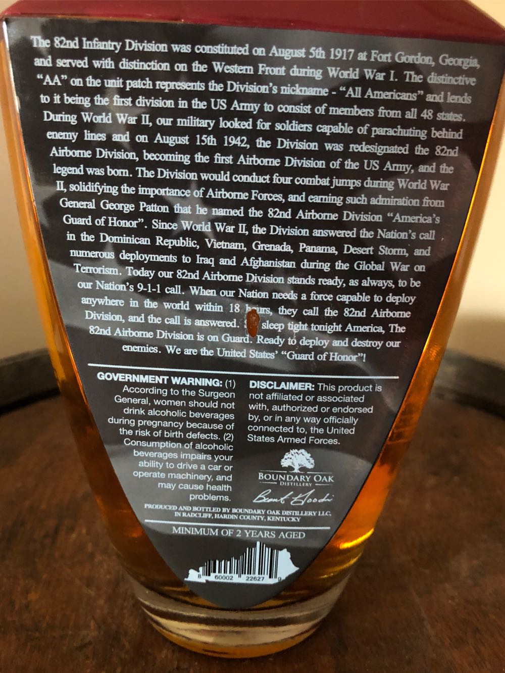 Boundary Oak 82nd Airborne Bourbon - Boundry Oak Distillery (750 mL) alcohol collectible [Barcode 860002226279] - Main Image 2