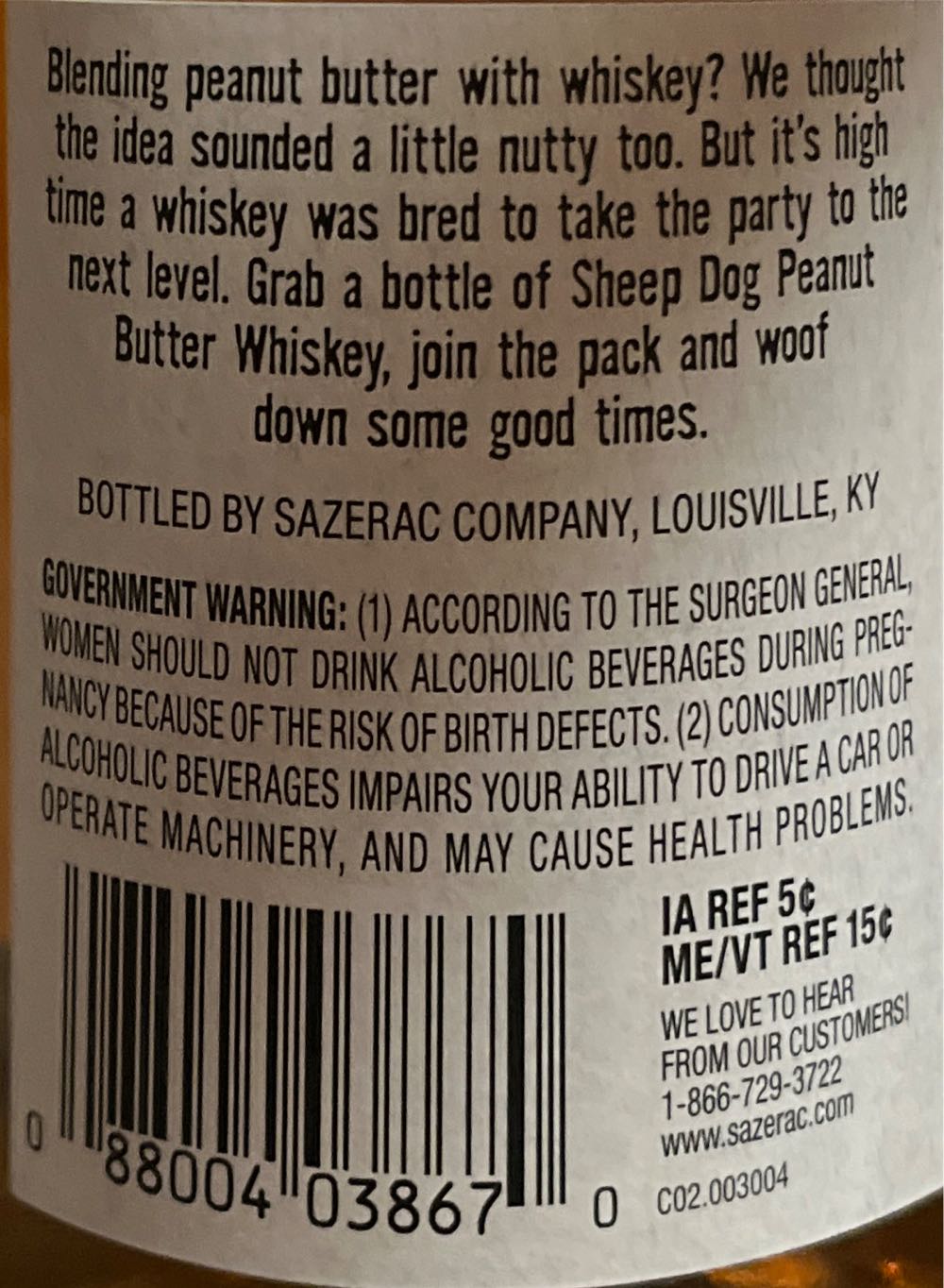Sheep Dog Peanut Butter Whiskey 750ML - Sazarac (750 mL) alcohol collectible [Barcode 088004038670] - Main Image 2