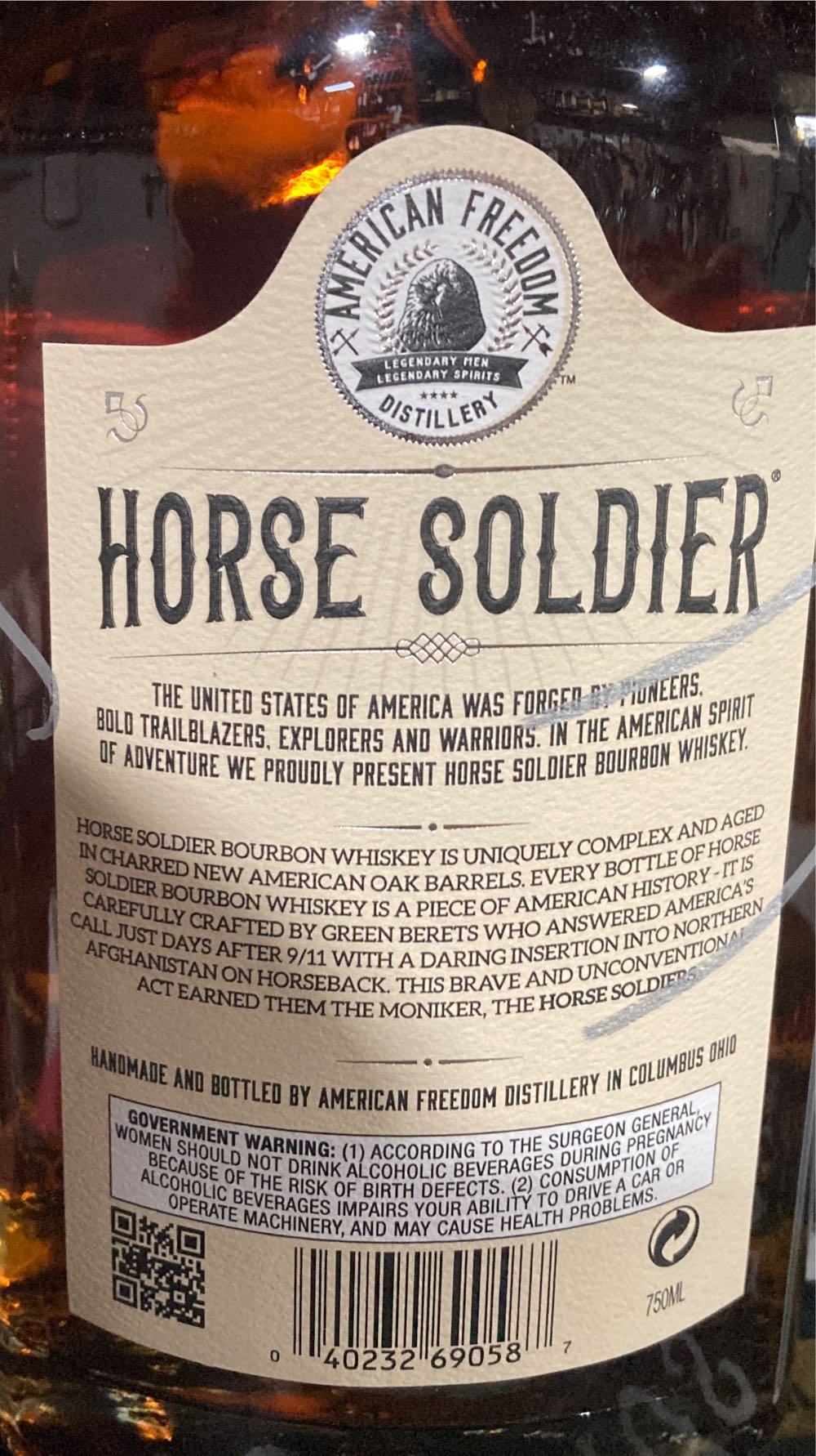 Horse Soldier Reserve  Barrel Strength - American Freedom Distillery (750 mL) alcohol collectible [Barcode 040232690587] - Main Image 4
