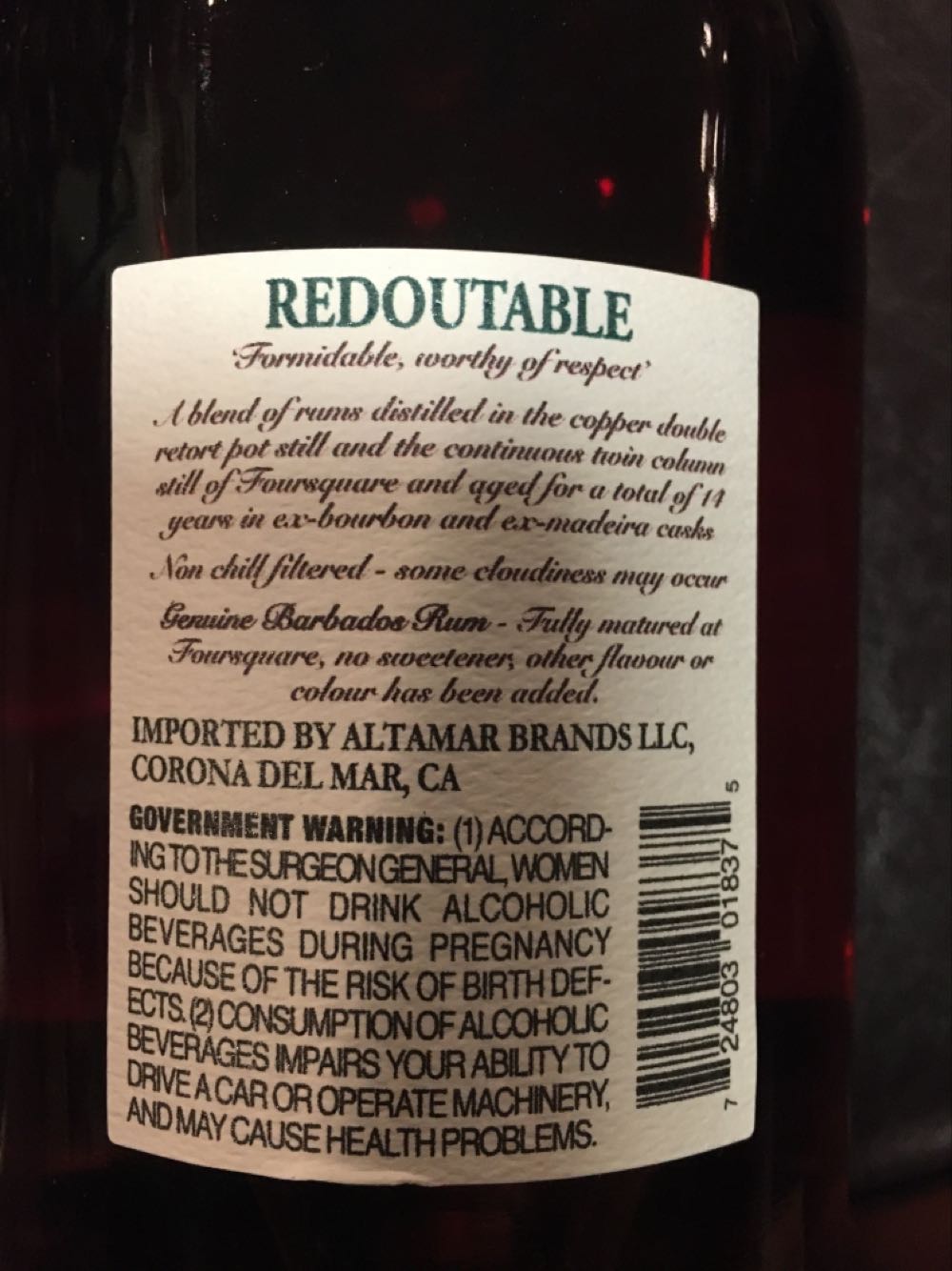 Foursquare Redoutable Mark XV - Foursquare Rum Distillery (750 mL) alcohol collectible [Barcode 724803018375] - Main Image 2