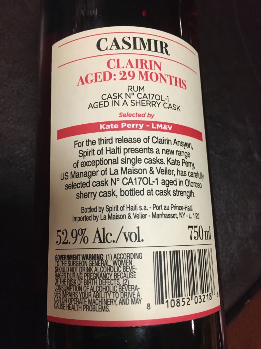 Clairin Ansyen Casmir 29 Months Single Cask - Le Rocher (750 mL) alcohol collectible [Barcode 810852032186] - Main Image 3