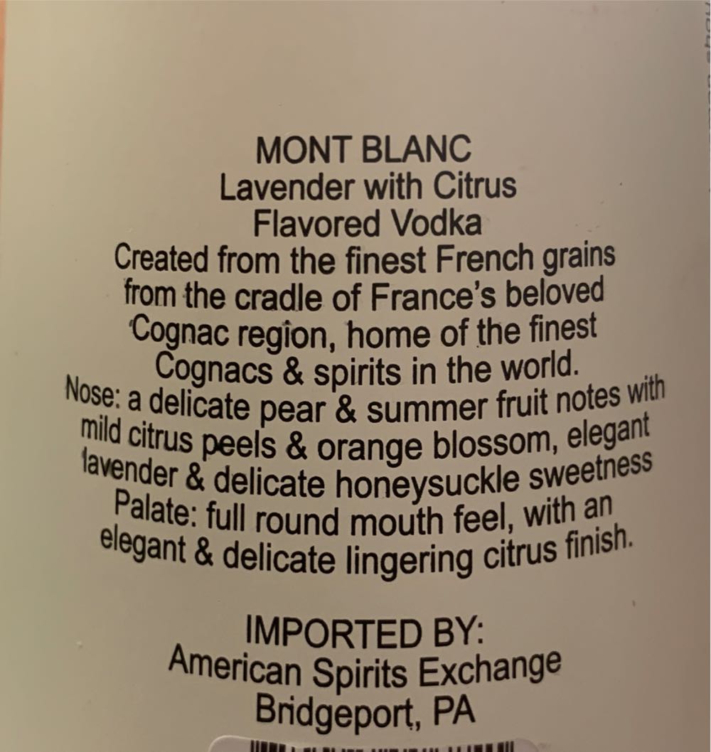 Vodka/Flavored | MontBlanc Lavender & Citrus Vodka - MontBlanc (750 mL) alcohol collectible [Barcode 850095006841] - Main Image 2