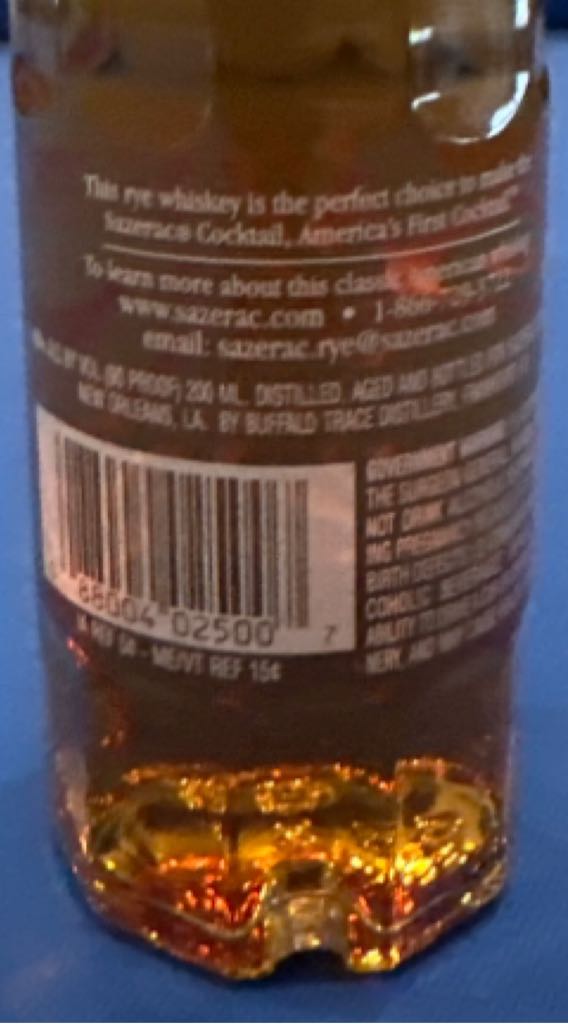 Sazerac Rye - Buffalo Trace Distillery, Frankfort, KY (200 mL) alcohol collectible [Barcode 088004025007] - Main Image 2