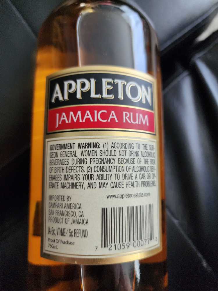 Appleton Jamaica Rum - J. Wray & Nephew LTD (750 mL) alcohol collectible [Barcode 636191007407] - Main Image 2