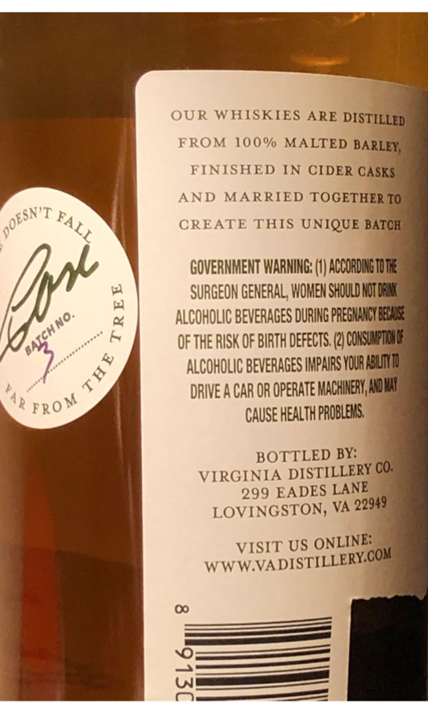 Virginia-Highland Whisky Cider Cask Finished - Virginia Distillery Company (750mL) alcohol collectible [Barcode 891306002108] - Main Image 2