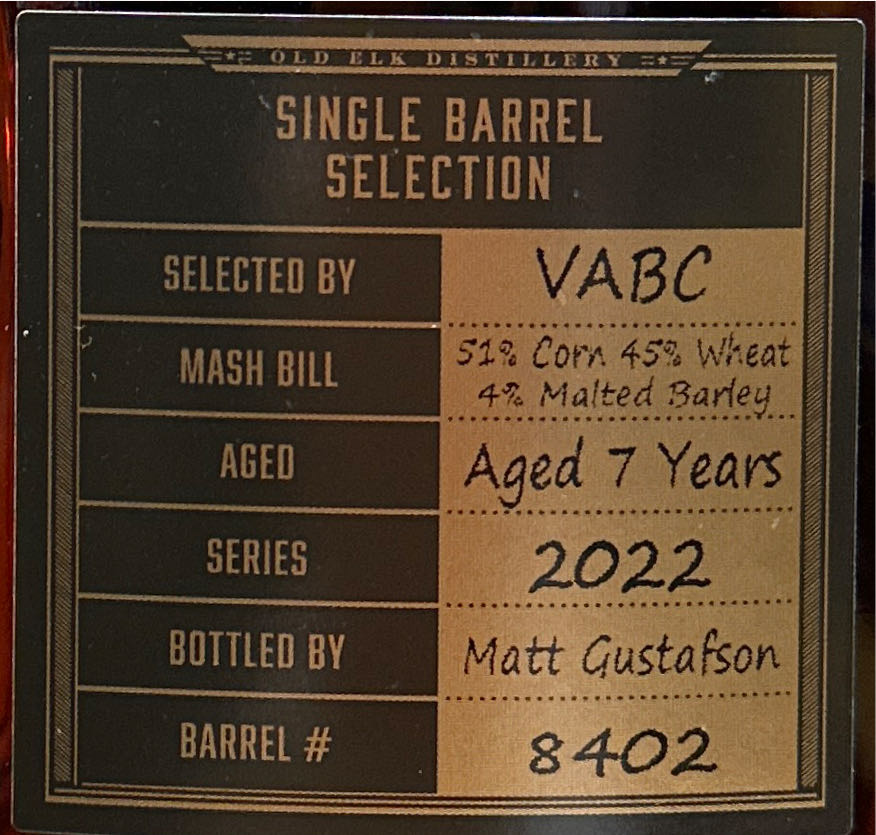 Old Elk Wheaten Bourbon - Old Elk Distillery (750mL) alcohol collectible [Barcode 852045007397] - Main Image 4
