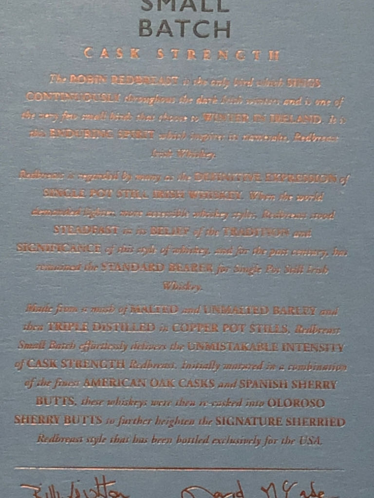 Redbreast Small Batch Cask Strength - Pernod Ricard (750mL) alcohol collectible [Barcode 080432116449] - Main Image 2