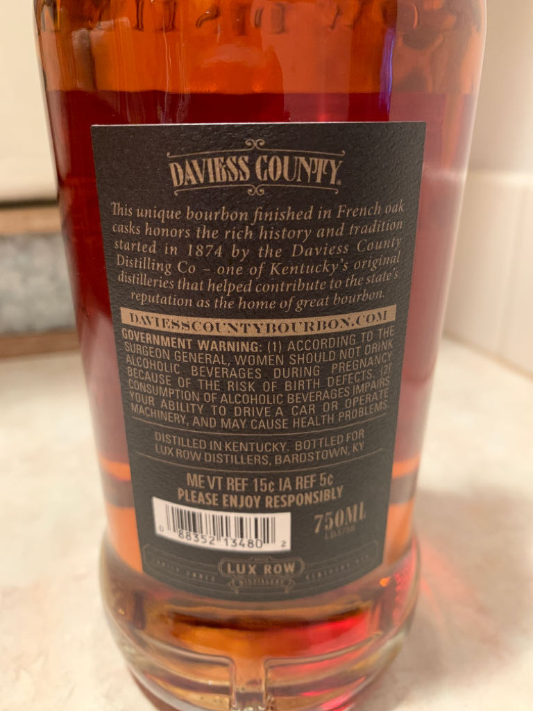 Daviess County Limited Edition Kentucky Straight Bourbon Whiskey Finished In French Oak Casks - Lux Row Distillers (750mL) alcohol collectible [Barcode 088352134802] - Main Image 2