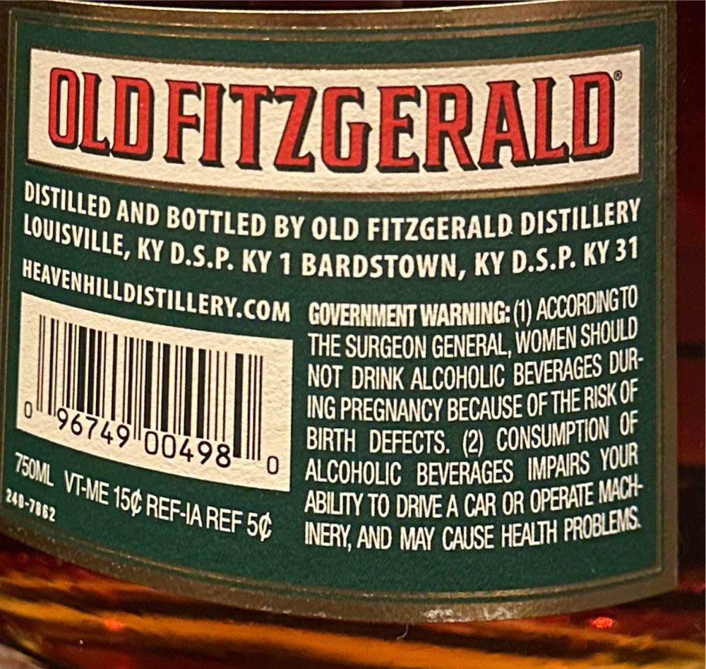Old Fitzgerald 8 Yr 2021 - Old Fitzgerald Distillery (750mL) alcohol collectible [Barcode 096749004980] - Main Image 3
