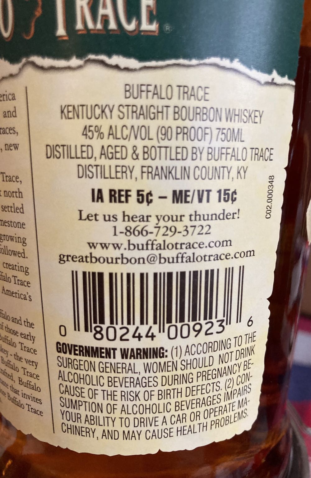 Buffalo Trace Kentucky Straight Bourbon Whiskey - Buffalo Trace Distillery (750 mL) alcohol collectible [Barcode 451517547500] - Main Image 3