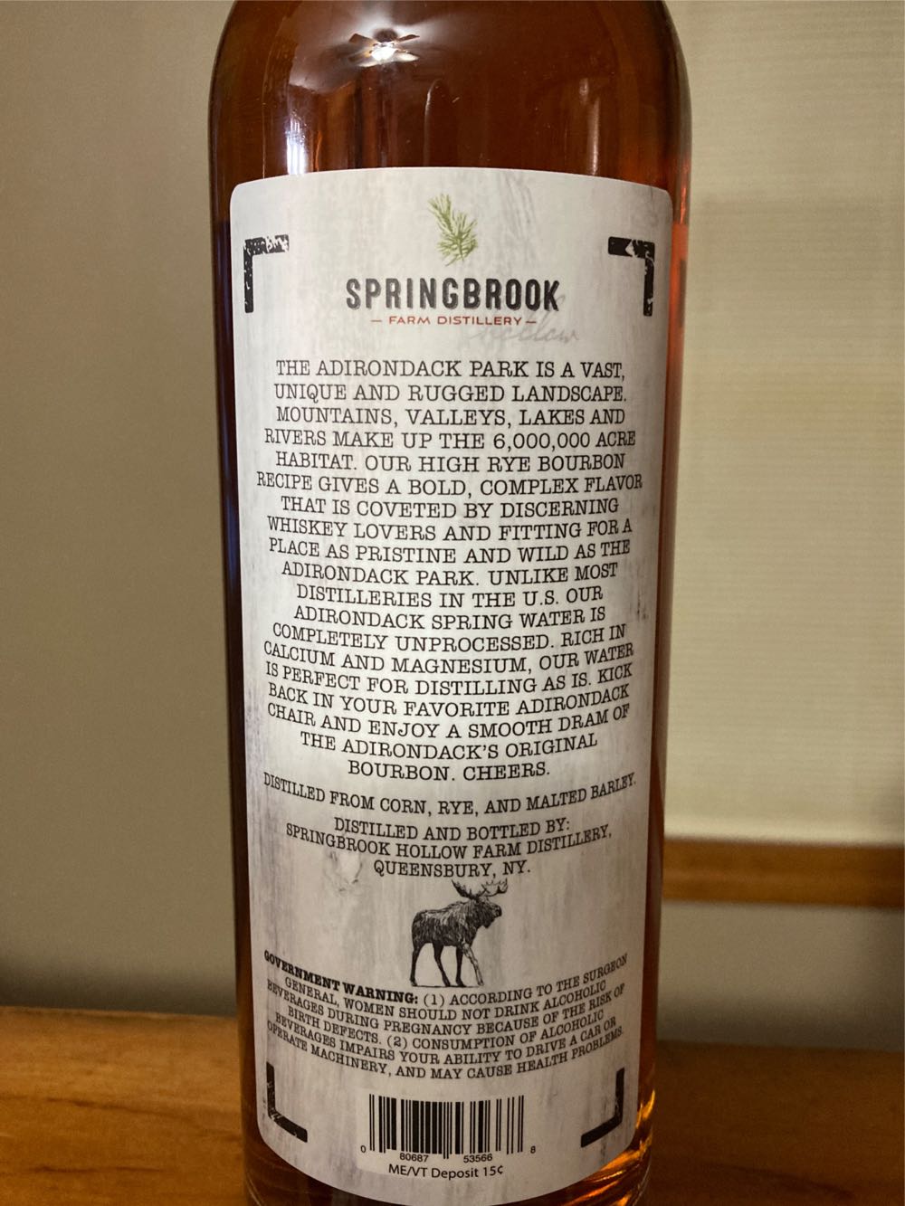 Springbrook Adirondack High Rye Bourbon - Springbrook Farm Distillery (750 mL) alcohol collectible [Barcode 080687535668] - Main Image 2
