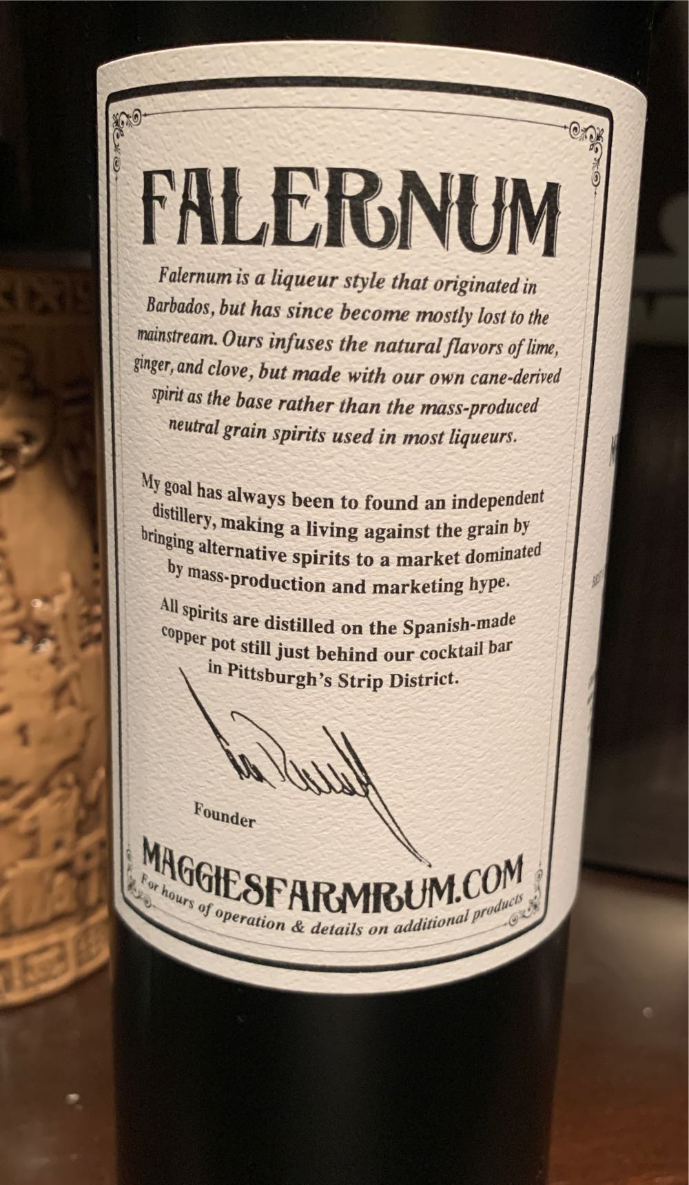 Maggie’s Farm Falernum - Allegheny Distilling LLC (750 mL) alcohol collectible [Barcode 862210000061] - Main Image 2