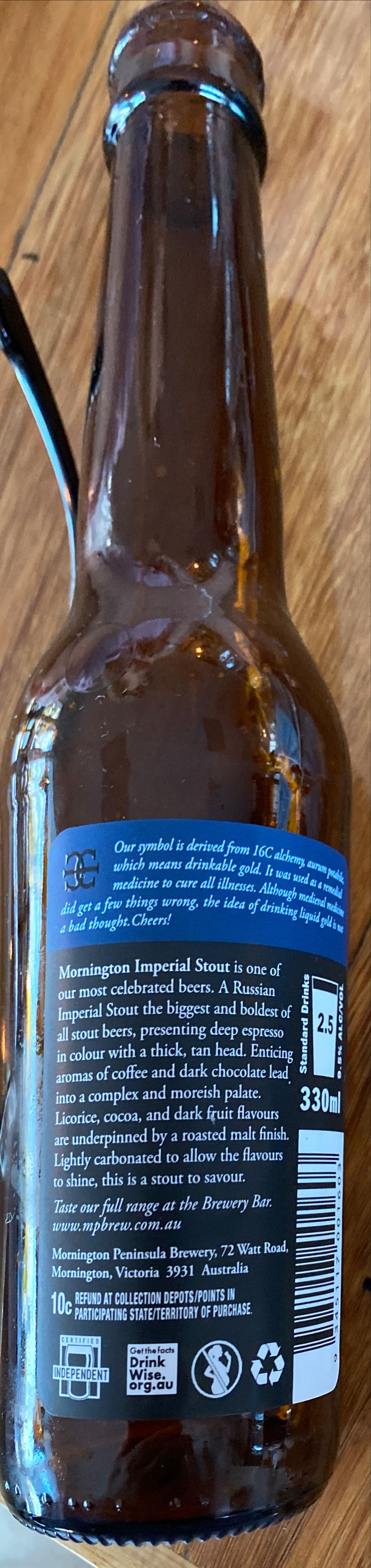 Imperial Stoout - Mornington Peninsula Brewery alcohol collectible [Barcode 9345117001603] - Main Image 2