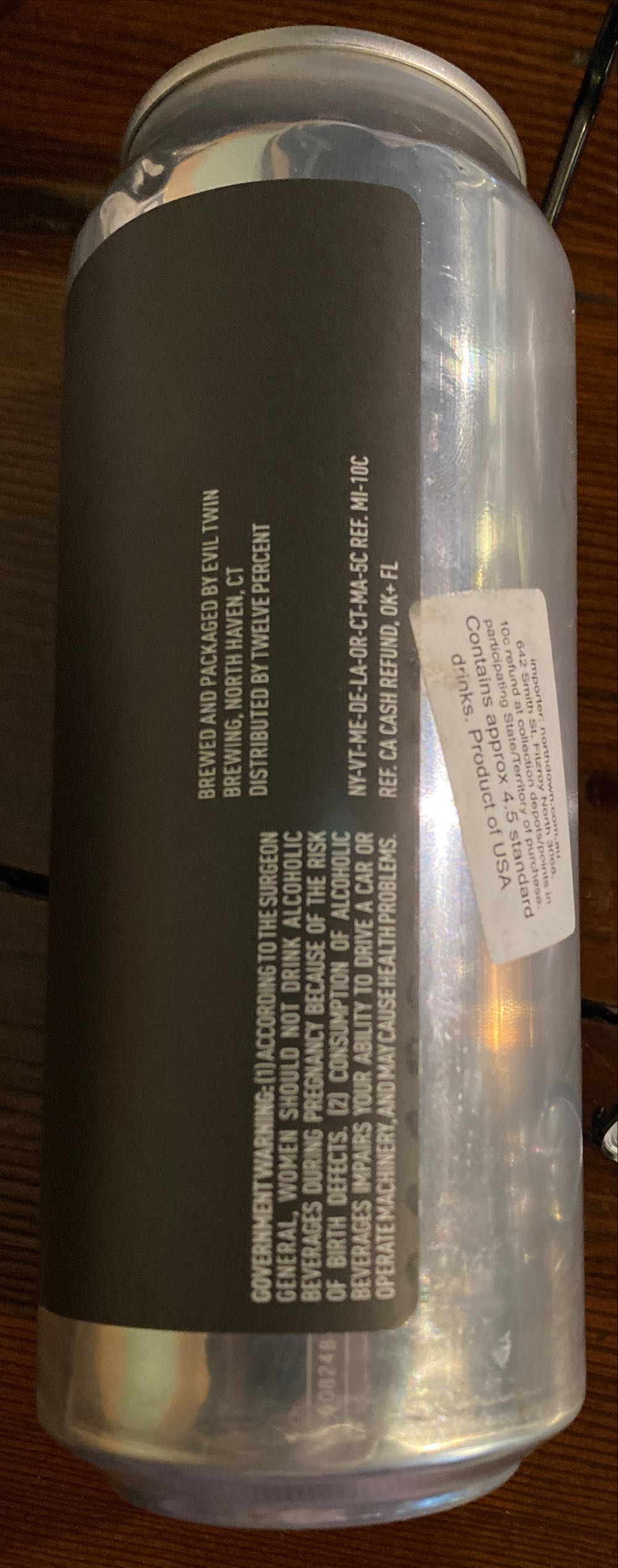 Craft Beer Empty Can: Eviltwin Brewing Scandi Noir Imperial Stout ~ Connecticut  alcohol collectible [Barcode 602573886779] - Main Image 3