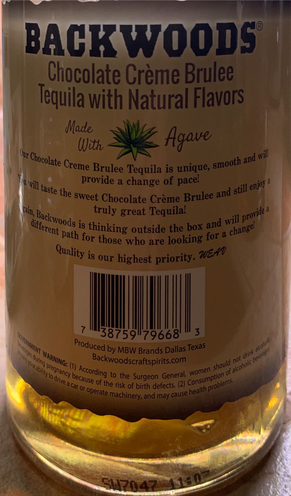 Tequila ~ Liqueur | Backwoods Chocolate Creme Brulee 750ml Friar Tuck - MBW Brands LLC (750 mL) alcohol collectible [Barcode 738759796683] - Main Image 2