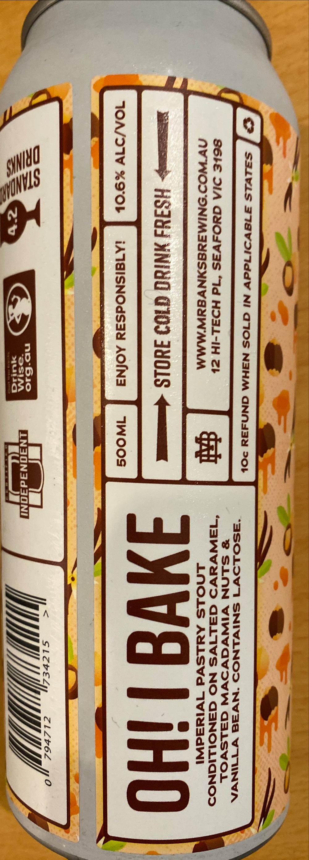 Mr Banks Oh I Bake Pastry Stout - Mr Banks Brewery (440 mL) alcohol collectible [Barcode 794712734215] - Main Image 2