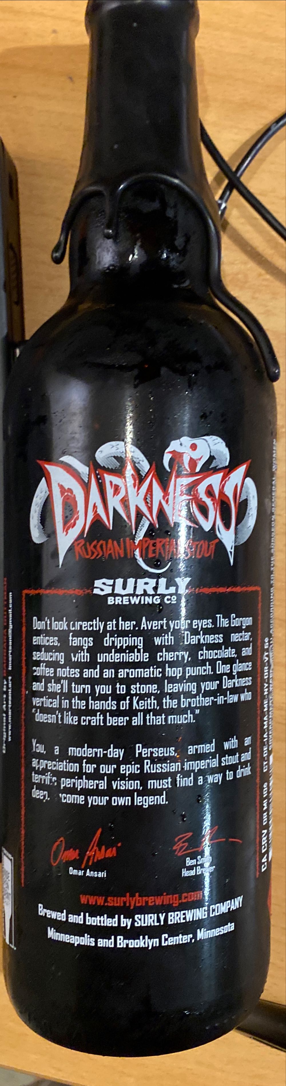 Surly Darkness - Surly Brewing Co (750 mL) alcohol collectible [Barcode 810005490351] - Main Image 2