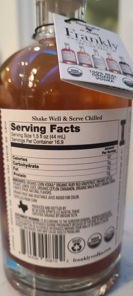 Frankly Organic Grapefruit & Ceylon Cinnamon - Be in Good Spirits LLC (750 mL) alcohol collectible [Barcode 854439008102] - Main Image 2