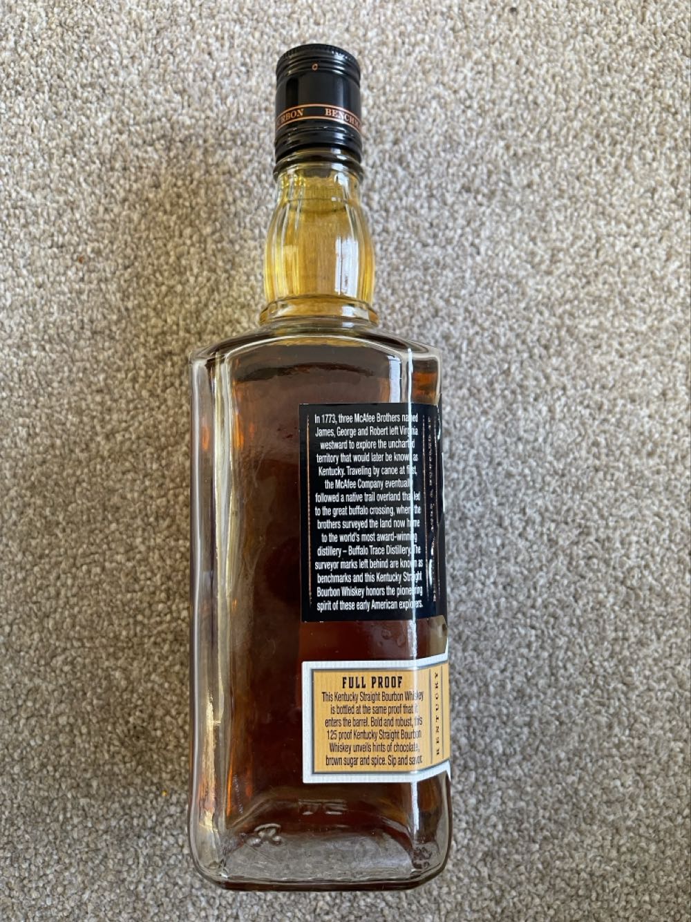 Benchmark Full Proof - Buffalo Trace Distillery, Frankfort, KY (750 mL) alcohol collectible [Barcode 088004041656] - Main Image 2