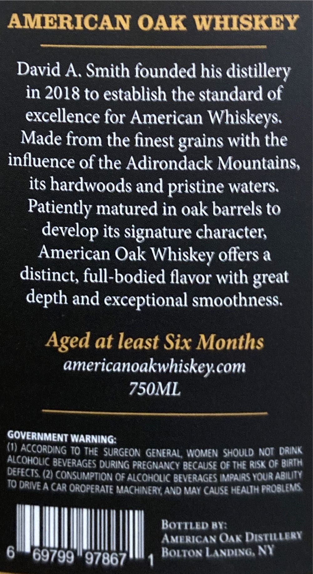 American Oak Small Batch Whiskey - American Oak Distillery (750 mL) alcohol collectible - Main Image 2